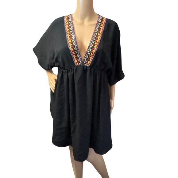 (5 for $25) Festival Mini Dress with Tribal Embroidered Trim Size Medium NWOT - Picture 1 of 6